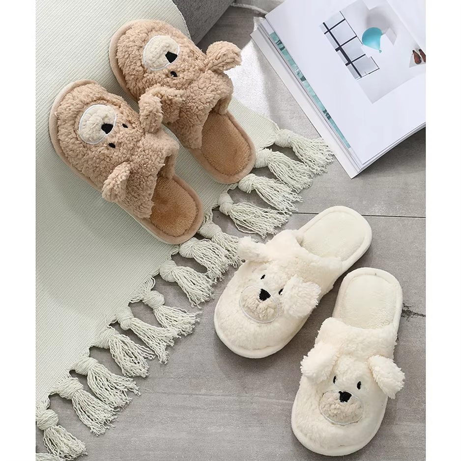 Bear Slippers Plush Closed Toe Slippers Anti Slip Cartoon Animal Slippers Cute Fluffy Preppy Slippers Cartoon Household Shoes