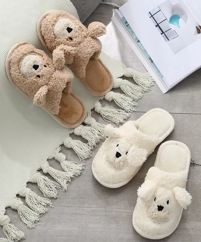 Bear Slippers Plush Closed Toe Slippers Anti Slip Cartoon Animal Slippers Cute Fluffy Preppy Slippers Cartoon Household Shoes