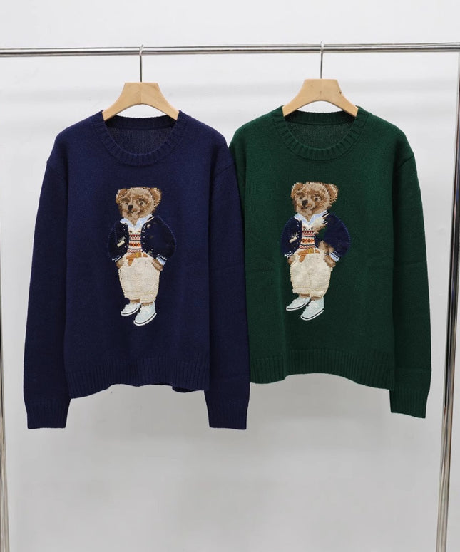 2024 autumn and winter new fashionable knitted round neck bear pattern men's and women's pullover sweater