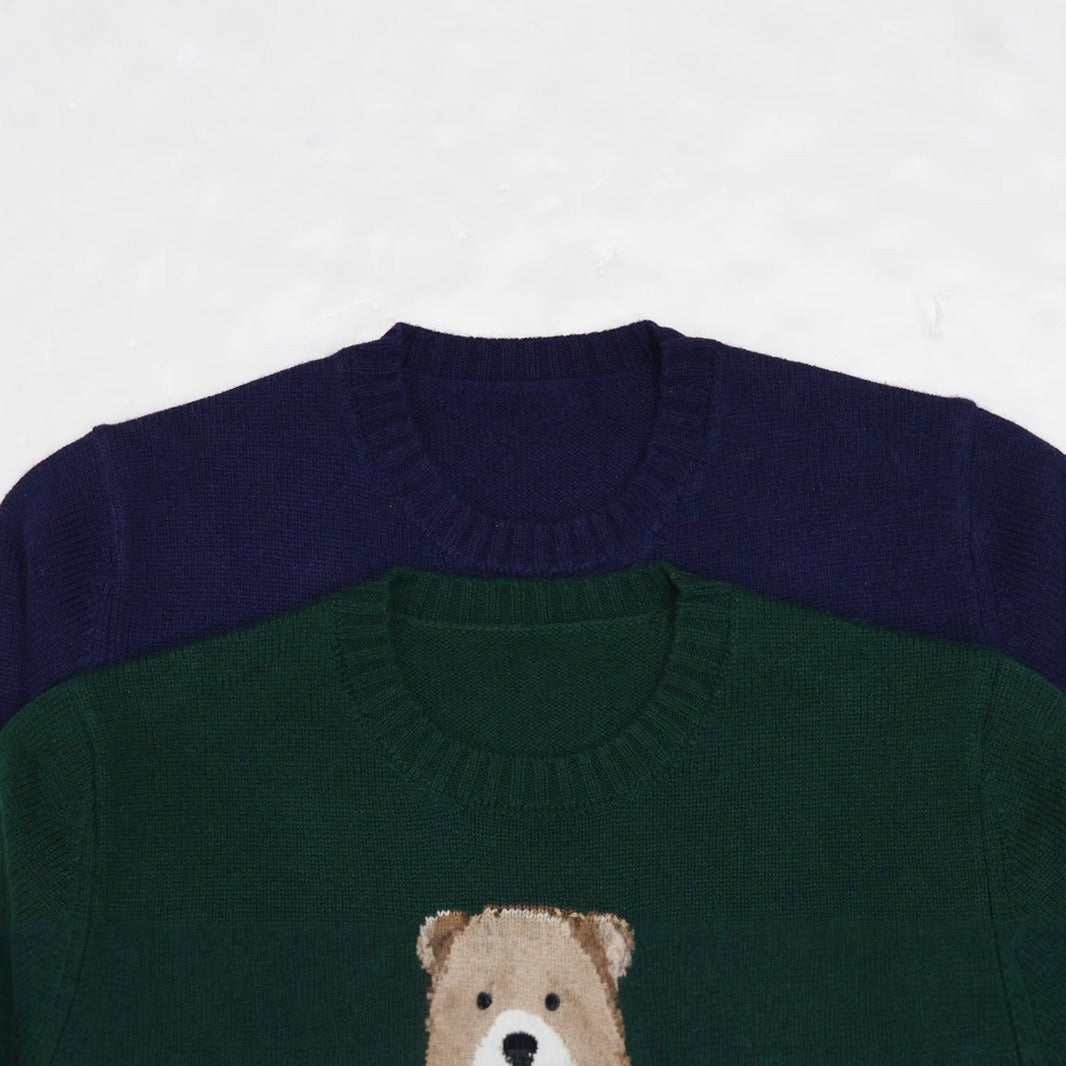 2024 autumn and winter new fashionable knitted round neck bear pattern men's and women's pullover sweater