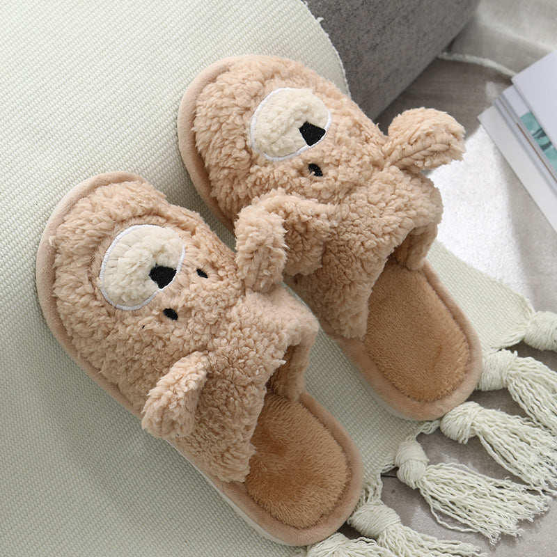 Bear Slippers Plush Closed Toe Slippers Anti Slip Cartoon Animal Slippers Cute Fluffy Preppy Slippers Cartoon Household Shoes