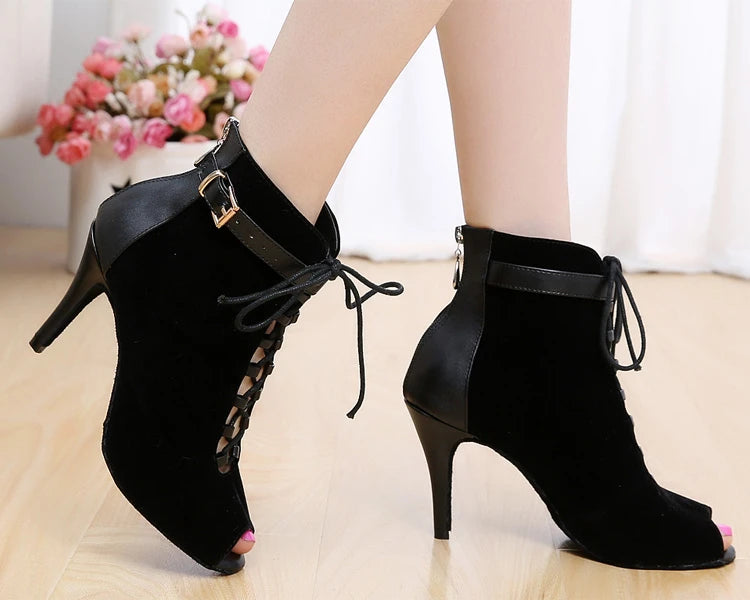 New Fashion Salsa Bachata Outdoor Indoor High Heel Practice Latin Dance Shoes for Dancing Women Black Dance Boots