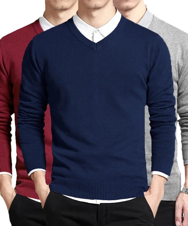 Cotton Sweater Men Long Sleeve Pullovers Outwear Man V Neck Male Sweaters Fashion Brand Loose Fit Knitting Clothing Korean Style