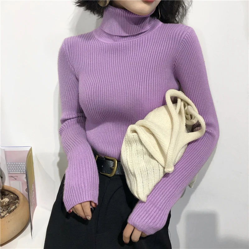 Turtleneck Sweater Womens 2024 Autumn Winter Tops Korean Slim Women Pullover Jumper Knitted Sweater Pull Femme Hiver Truien