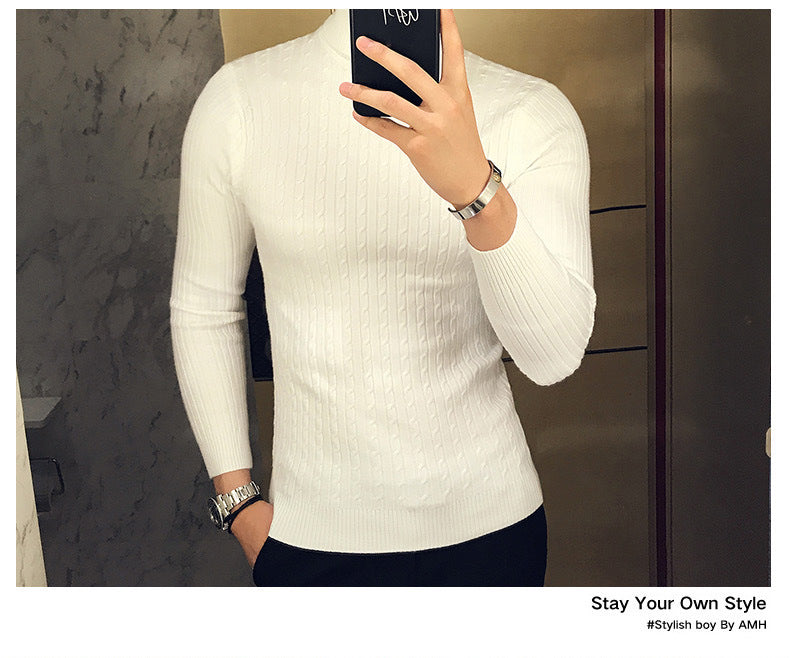 Autumn Winter Turtleneck Pullovers Warm Solid Color Men's Sweater Slim Pullover Men Knitted Sweaters Bottoming Shirt