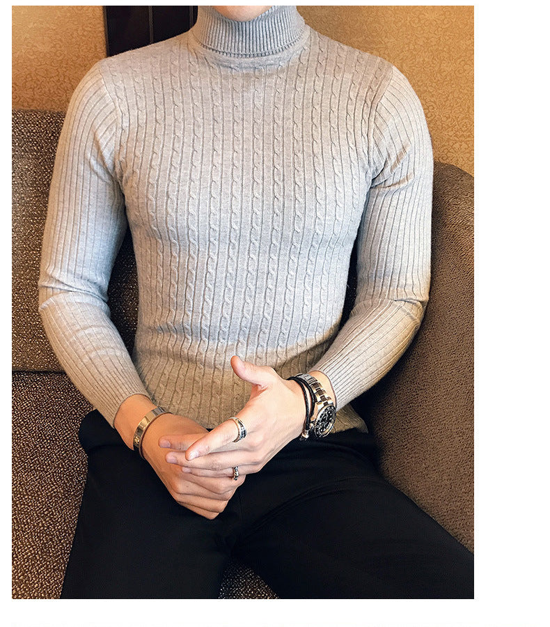 Autumn Winter Turtleneck Pullovers Warm Solid Color Men's Sweater Slim Pullover Men Knitted Sweaters Bottoming Shirt