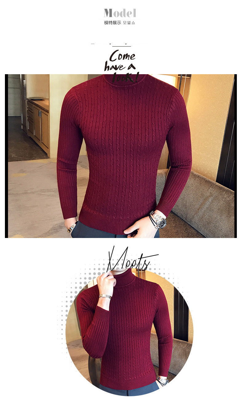 Autumn Winter Turtleneck Pullovers Warm Solid Color Men's Sweater Slim Pullover Men Knitted Sweaters Bottoming Shirt