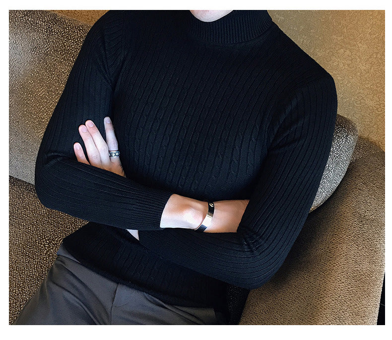 Autumn Winter Turtleneck Pullovers Warm Solid Color Men's Sweater Slim Pullover Men Knitted Sweaters Bottoming Shirt