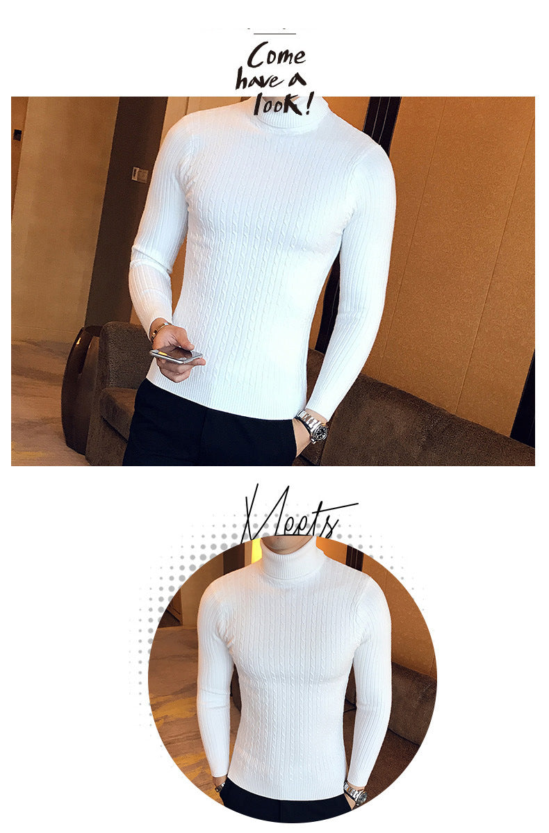 Autumn Winter Turtleneck Pullovers Warm Solid Color Men's Sweater Slim Pullover Men Knitted Sweaters Bottoming Shirt