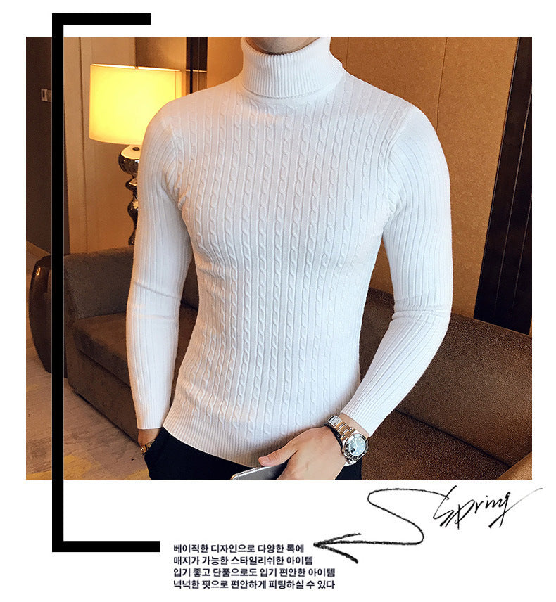 Autumn Winter Turtleneck Pullovers Warm Solid Color Men's Sweater Slim Pullover Men Knitted Sweaters Bottoming Shirt