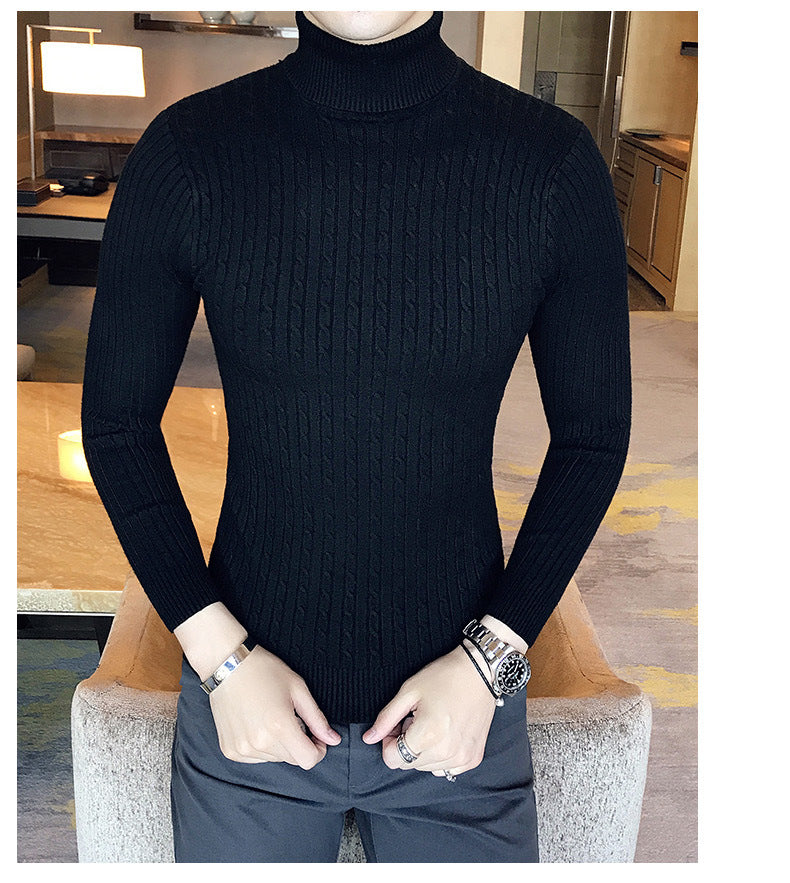 Autumn Winter Turtleneck Pullovers Warm Solid Color Men's Sweater Slim Pullover Men Knitted Sweaters Bottoming Shirt