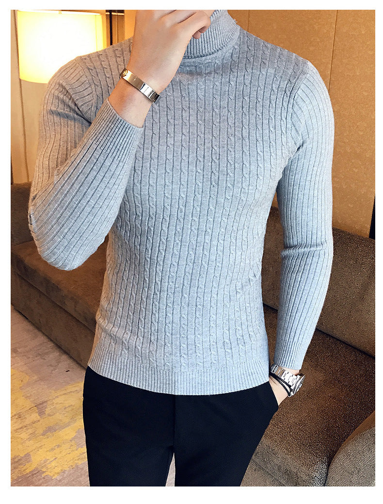 Autumn Winter Turtleneck Pullovers Warm Solid Color Men's Sweater Slim Pullover Men Knitted Sweaters Bottoming Shirt