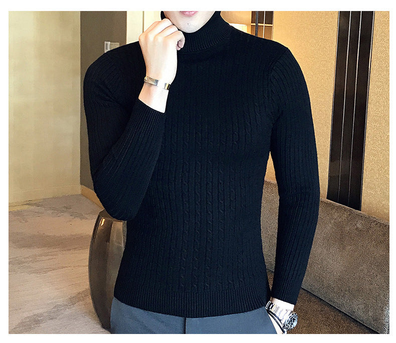 Autumn Winter Turtleneck Pullovers Warm Solid Color Men's Sweater Slim Pullover Men Knitted Sweaters Bottoming Shirt