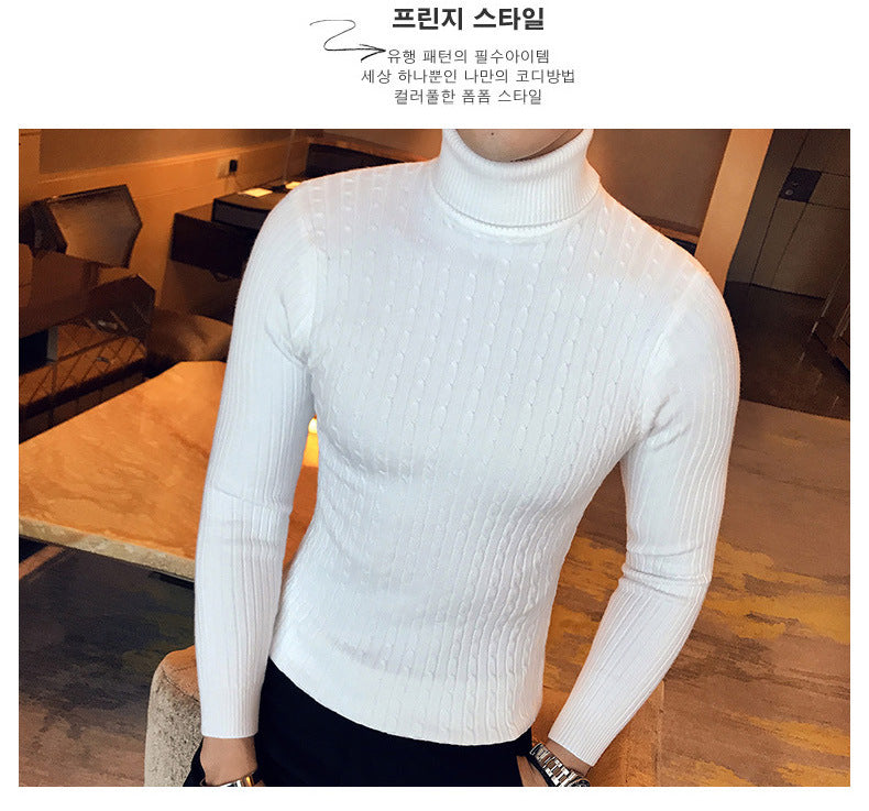 Autumn Winter Turtleneck Pullovers Warm Solid Color Men's Sweater Slim Pullover Men Knitted Sweaters Bottoming Shirt