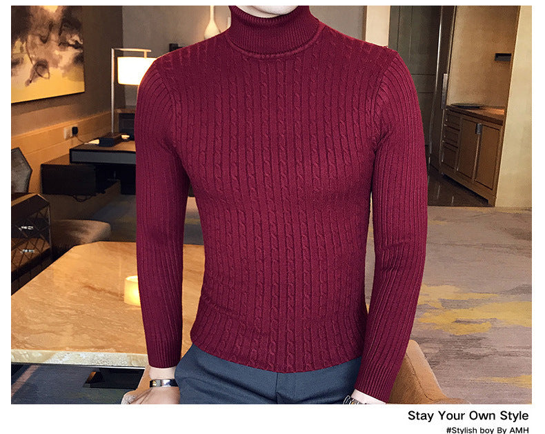 Autumn Winter Turtleneck Pullovers Warm Solid Color Men's Sweater Slim Pullover Men Knitted Sweaters Bottoming Shirt