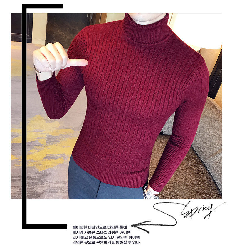 Autumn Winter Turtleneck Pullovers Warm Solid Color Men's Sweater Slim Pullover Men Knitted Sweaters Bottoming Shirt