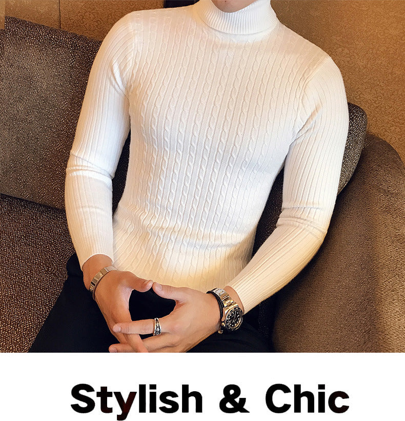 Autumn Winter Turtleneck Pullovers Warm Solid Color Men's Sweater Slim Pullover Men Knitted Sweaters Bottoming Shirt