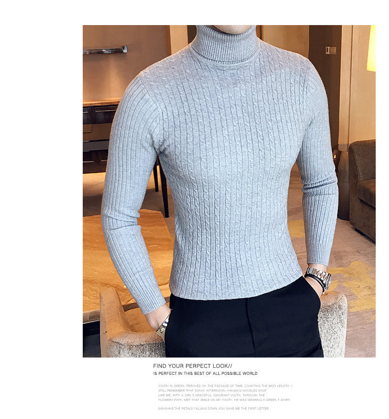 Autumn Winter Turtleneck Pullovers Warm Solid Color Men's Sweater Slim Pullover Men Knitted Sweaters Bottoming Shirt