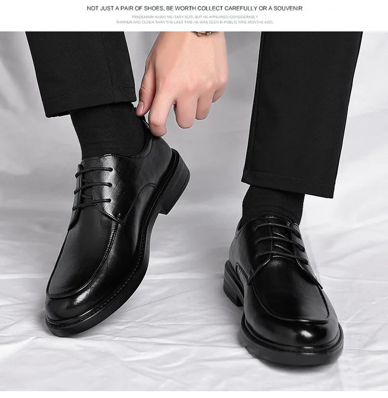 New Men's Formal Shoes Genuine Leather Fashion Dress Shoes Men‘s Italian Style Business Office Wedding Solid Color Lace Up Shoes