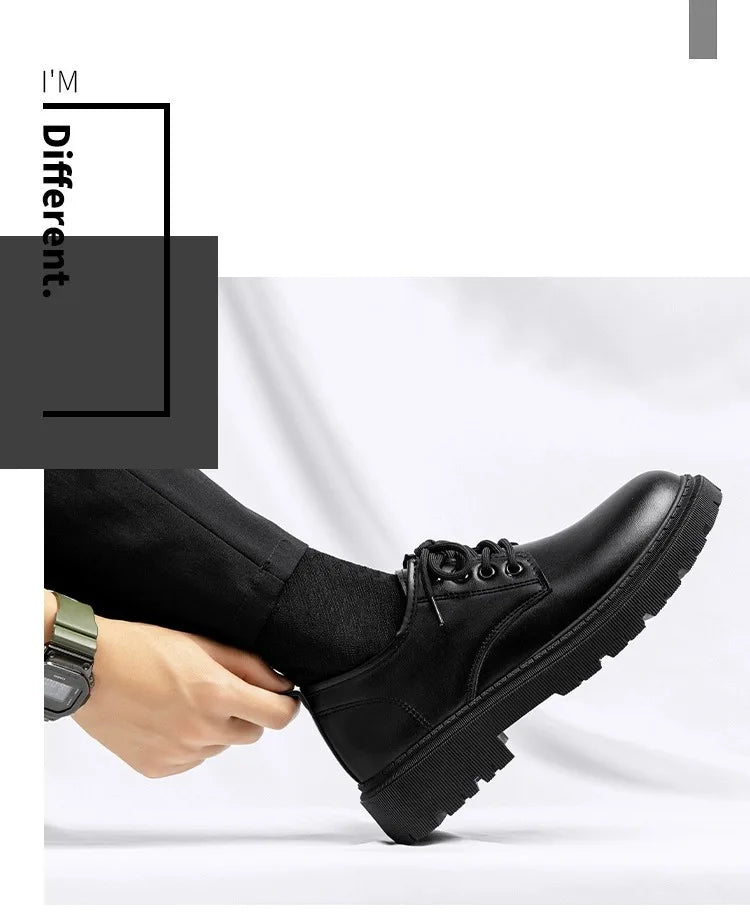 Round Toe Men‘s Dress Shoes Brogue Shoes Men Korea Leather Platform Oxfords Elegant Man's Formal Shoes New Business Office Shoe