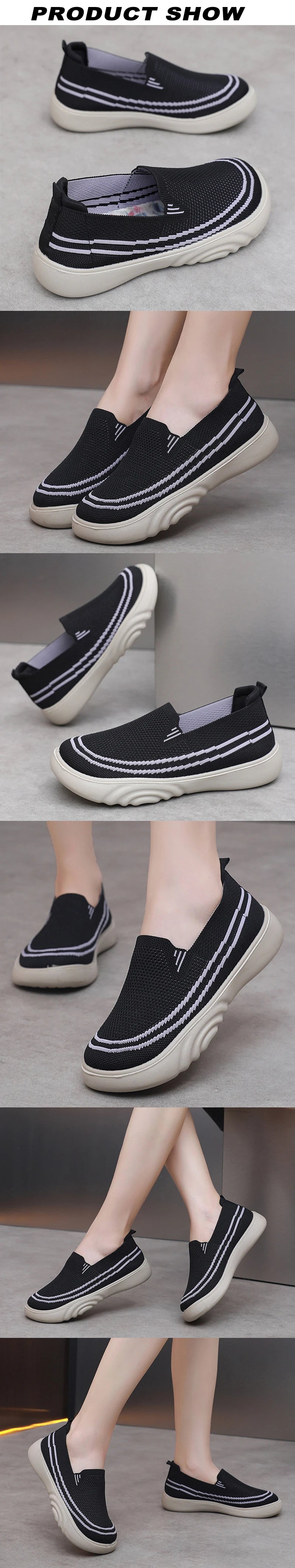 Women’s Casual Breathable Mesh Platform Shoes Lightweight Soft Comfortable Walking Shoes Solid Versatile Non-slip Platform Shoes