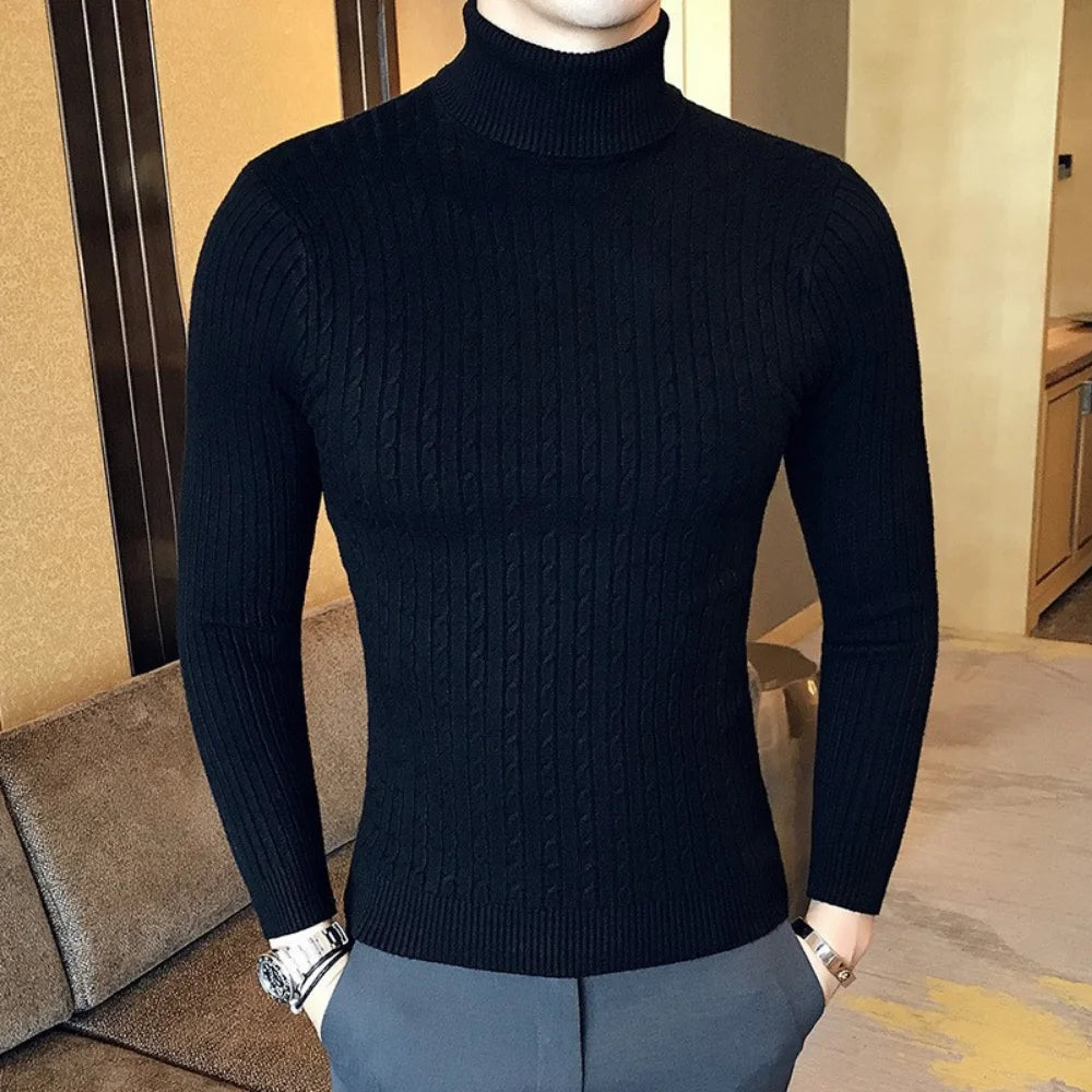 Autumn Winter Turtleneck Pullovers Warm Solid Color Men's Sweater Slim Pullover Men Knitted Sweaters Bottoming Shirt