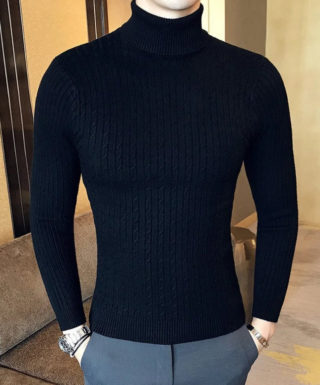 Autumn Winter Turtleneck Pullovers Warm Solid Color Men's Sweater Slim Pullover Men Knitted Sweaters Bottoming Shirt