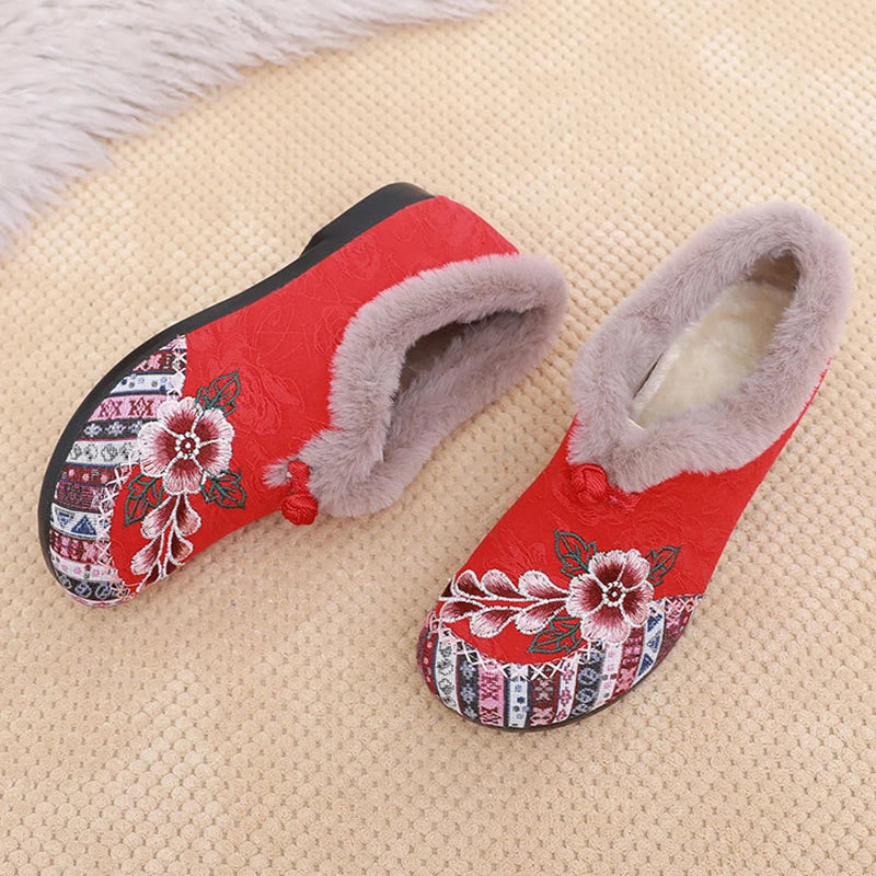 Women’s warm Plucked thickened shoes fashion embroidery patchwork shoes for lady lightweight soft comfortable non slip shoes