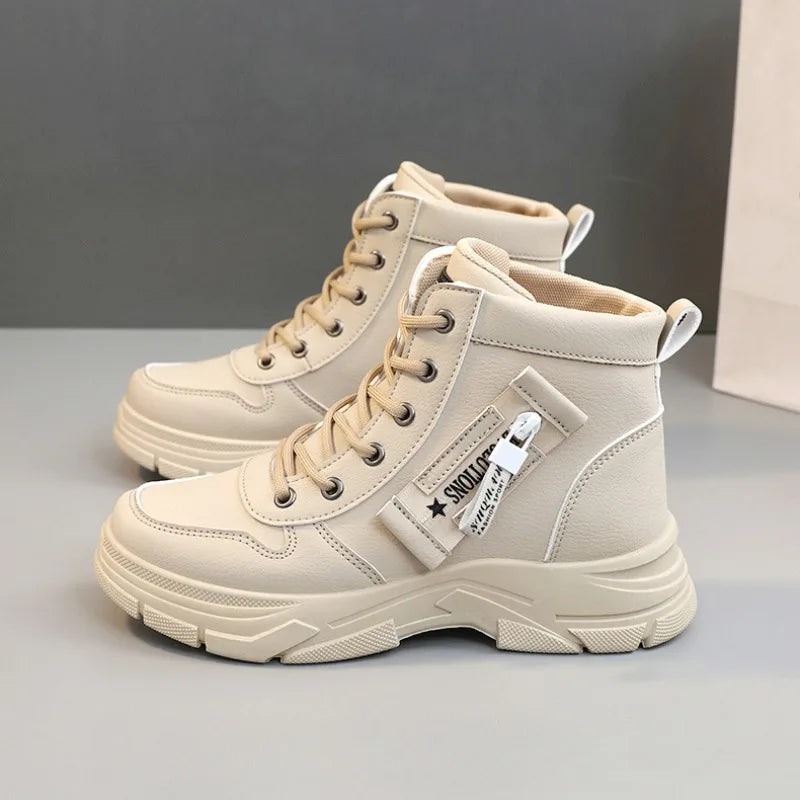 Designer Fashion Women‘s Ankle Boots Spring Comfortable Soft-sole High Top Shoes Sneakers Non Silip Wear-resistant Casual Shoes