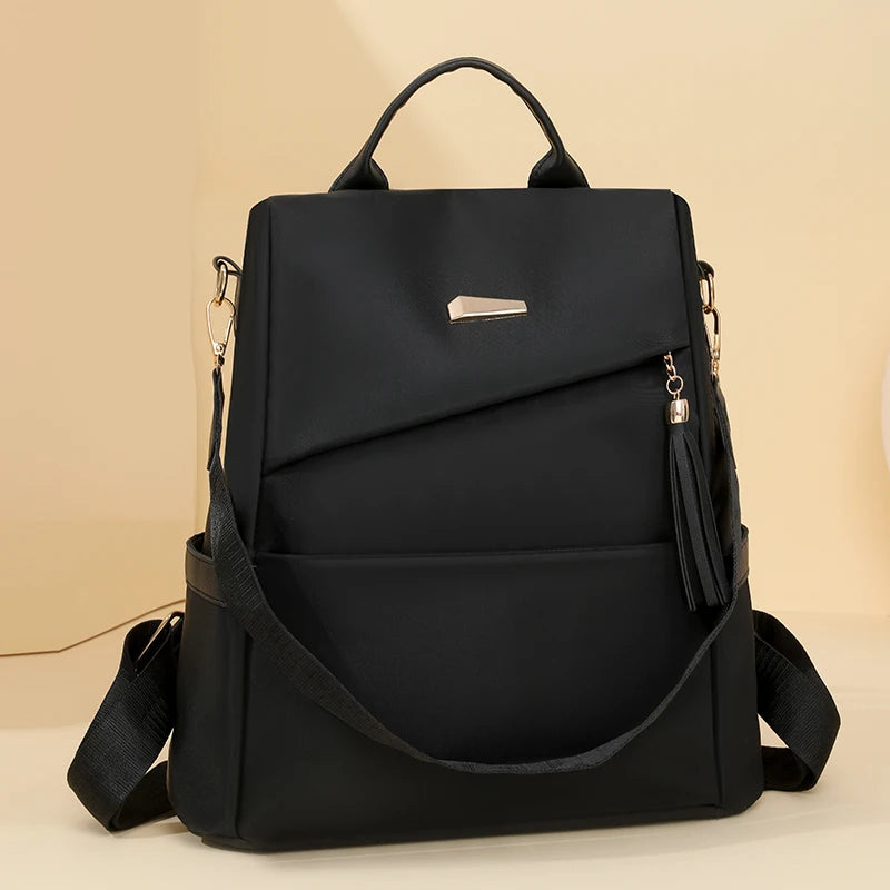 Fashion Tassel Decorative Women’s Nylon Anti-theft Backpack Casual Travel Female Shoulder Bag Large Capacity Student School Pack