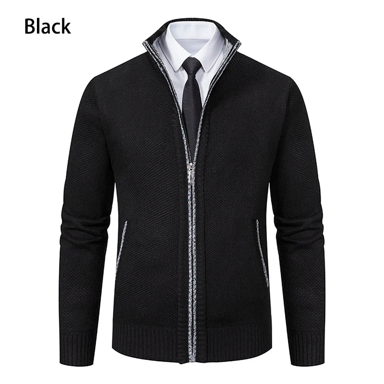 Autumn And Winter New Jersey Men's Casual Sports Coat Solid Color Stand Collar Wweater Grab Fleece Warm Zipper Cardigan