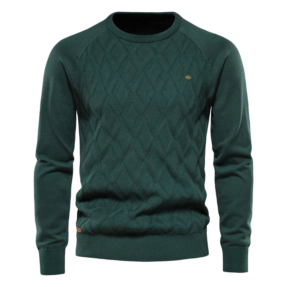 AIOPESON Argyle Basic Men Sweaters Solid Color O-neck Long sleeve Knitted Male Pullover Winter Fashion New Warm Sweaters for Men