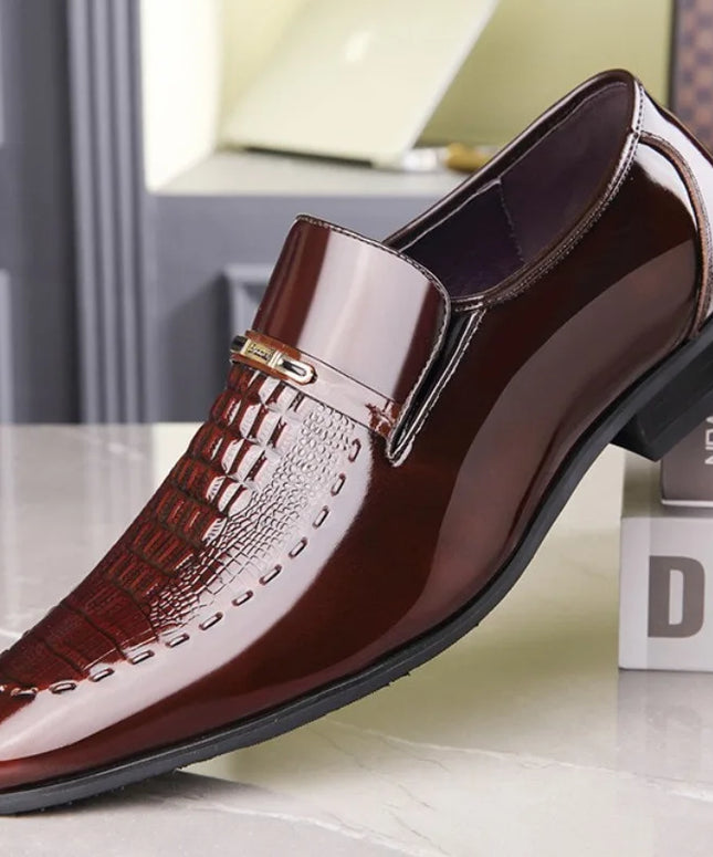 Patent Leather Business Men Shoes Formal Slip on Dress Shoes Men‘s Oxfords Footwear Alligator Pattern Leather Shoes for Man