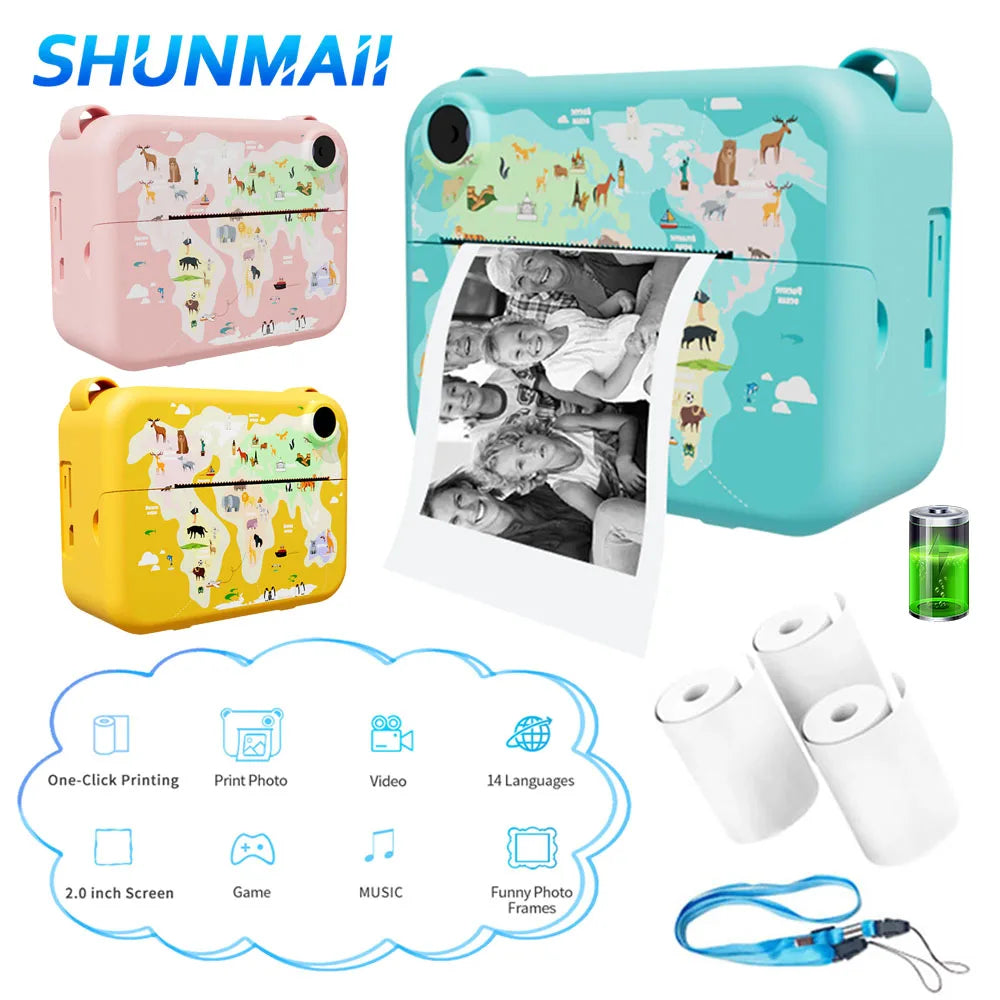 Digital Children Camera Instant Print Photo 2 Inch Screen Kids Camera Selfie Video Digital Camera Birthday Gifts for Girls Boys