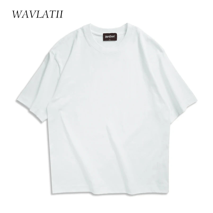 WAVLATII Oversized Summer T-shirt for Women Men Brown Casual Female Korean Streetwear Tees Unisex Basic Solid Young Cool Tops