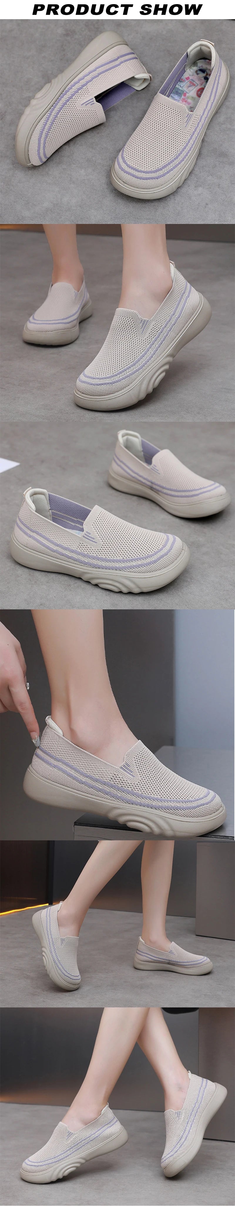 Women’s Casual Breathable Mesh Platform Shoes Lightweight Soft Comfortable Walking Shoes Solid Versatile Non-slip Platform Shoes