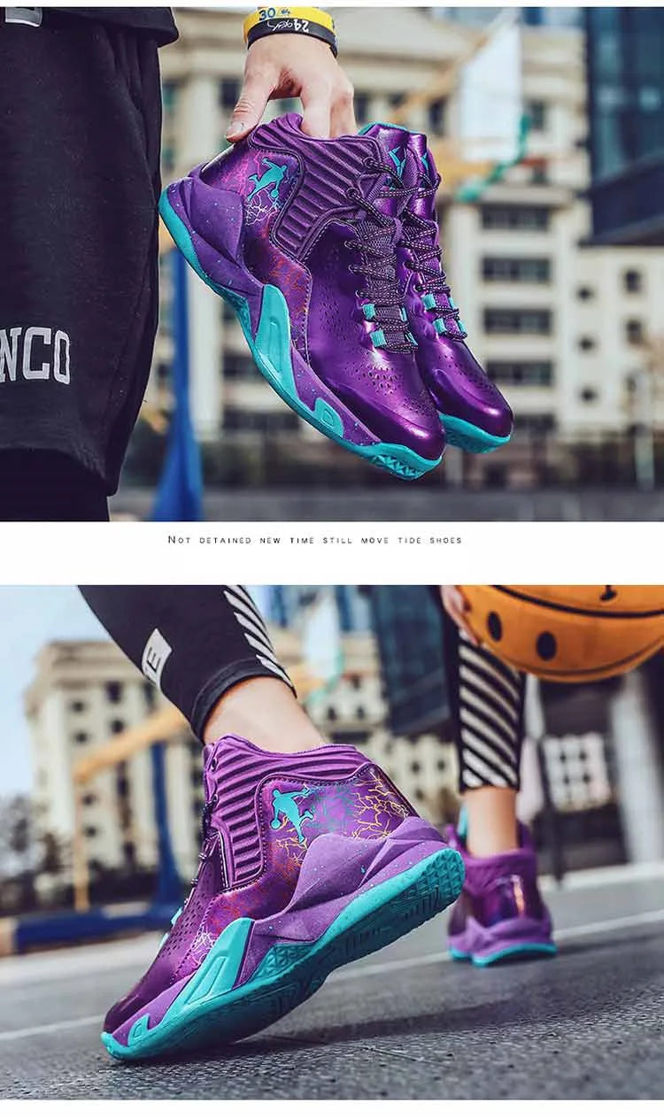 New Arrivals Purple Unisex Sneakers High Top Breathable Comfy  Men‘s Basketball Sneakers Non-slip Wearable Woman Sports Sneakers