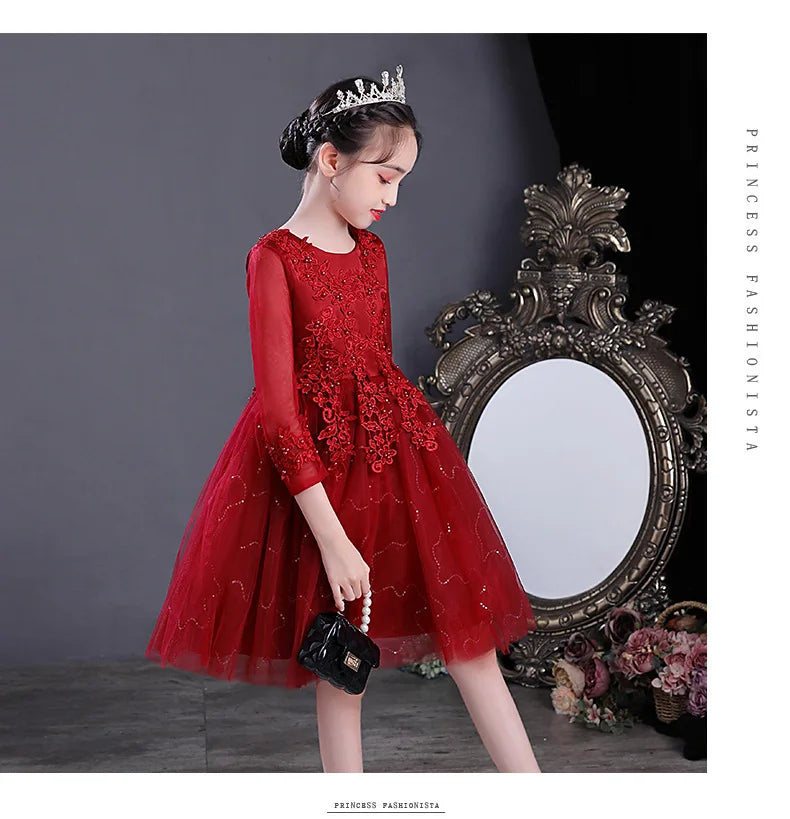 White Child Solid Lace Costume Evening Party Tutu Princess Kids Dresses For Baby Girl Formal Wedding Clothes 3 4 6 8 10 11Years