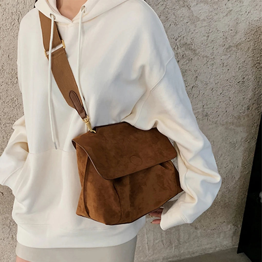 Retro Autumn Winter Frosted Brown Suede Shoulder Crossbody Bag Women’s Large Capacity Handbags Designer Tote Bag