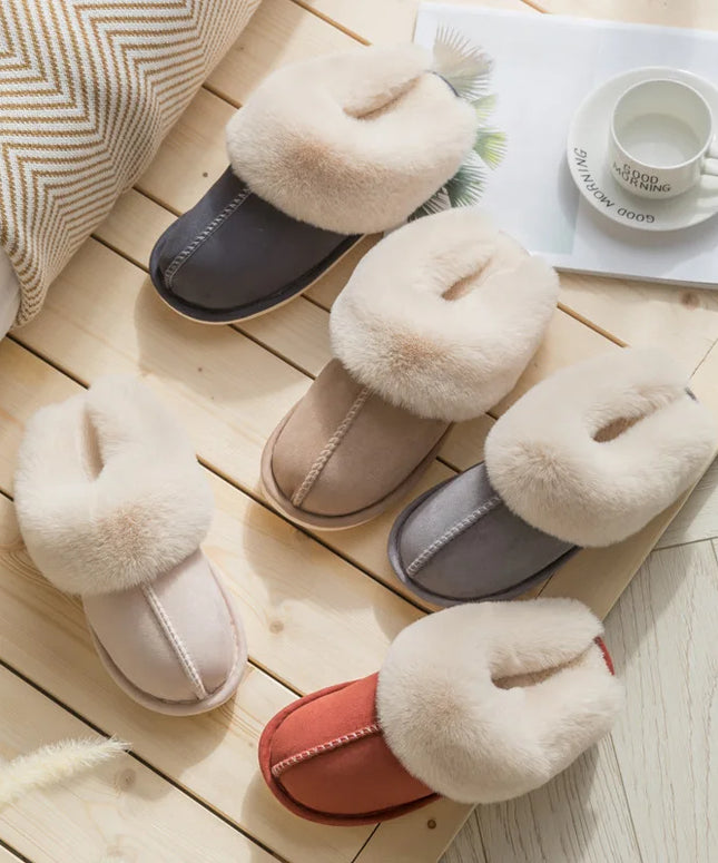 Warm Fur Indoor Home Slippers Women 2023 Winter Soft Plush Couple Cotton Padded Shoes Comfy Anti-Slip Flat Fluffy Slippers Woman