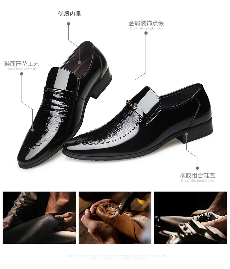 Patent Leather Business Men Shoes Formal Slip on Dress Shoes Men‘s Oxfords Footwear Alligator Pattern Leather Shoes for Man