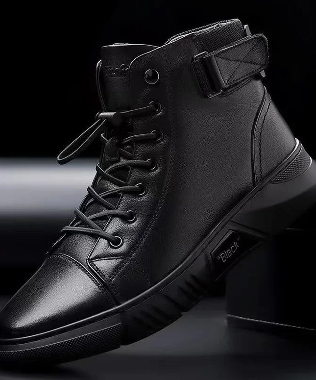 Men's Motorcycle Boots Comfortable Platform Boots Men‘s’ Outdoor High Top Leather Boots Fashion Comfortable Waterproof Men Shoes