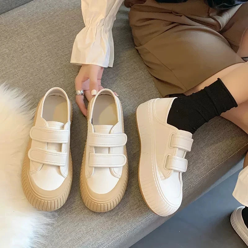 Shoes Women Casual Sneakers Platform Woman-shoes Canvas Thick Sole Roses 2022 Rubber Shallow Round Toe Flock Basic Hook & Loop S