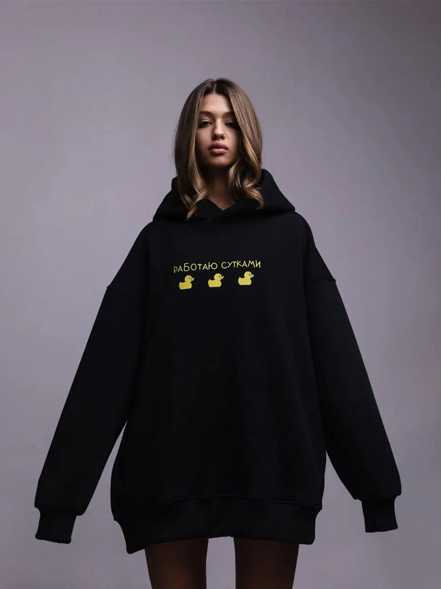 Bornladies Autumn Winter Womwn Oversized Hoodie Warm Sweatshirt  Three Duck Print Loose Casual Thicken Fleece Fashion Hooded