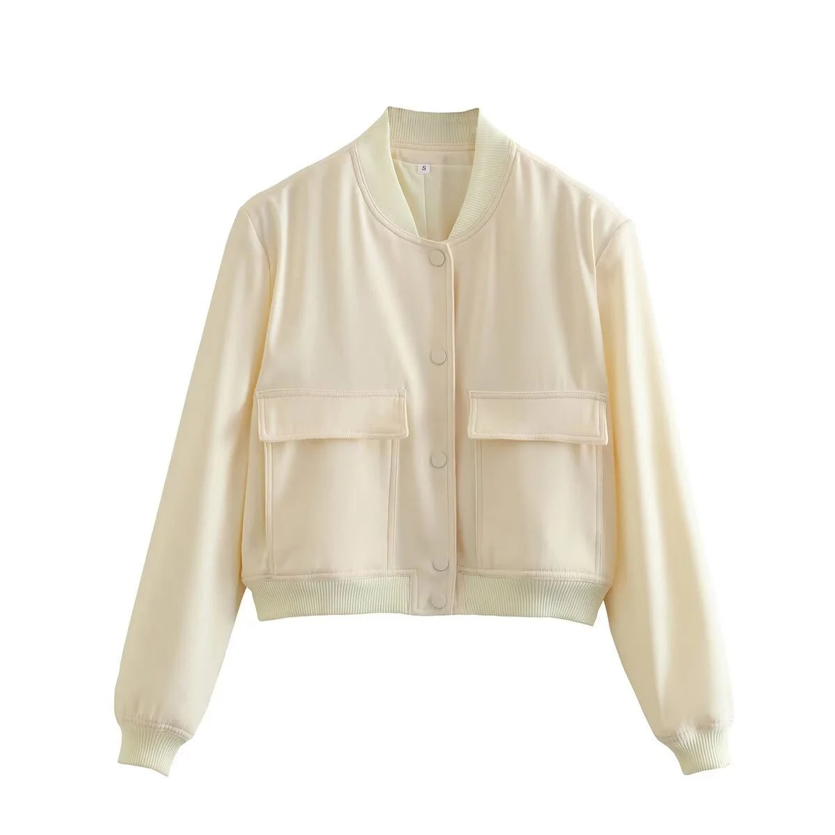 2024 Woman Bomber Jacket Coat White Autumn Winter Button Baseball Aviator Cropped Jackets For Women Long Sleeve Crop Outerwear