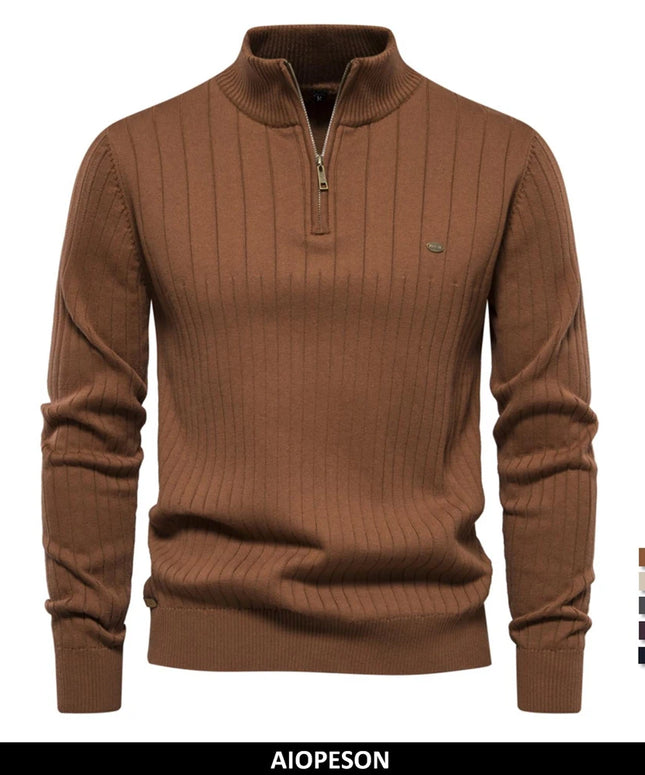 2023 New Autumn Zipper Pullover Sweaters for Men High Quality Warm Winter Stand Collar Cotton Knitted Sweater Men