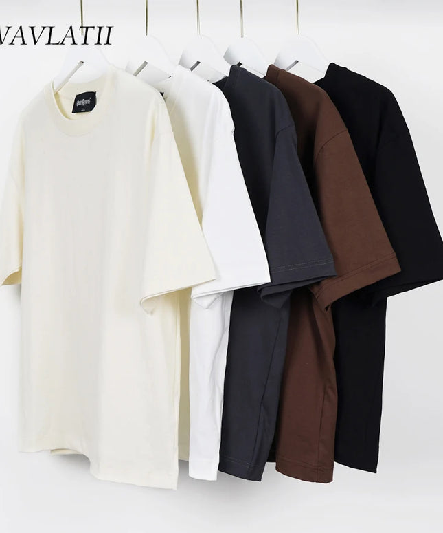 WAVLATII Oversized Summer T-shirt for Women Men Brown Casual Female Korean Streetwear Tees Unisex Basic Solid Young Cool Tops