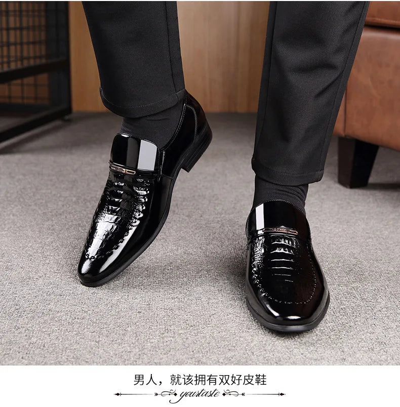 Patent Leather Business Men Shoes Formal Slip on Dress Shoes Men‘s Oxfords Footwear Alligator Pattern Leather Shoes for Man