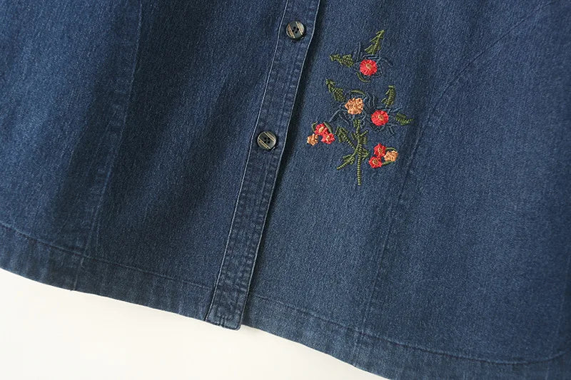 Loose Embroidered Denim Shirt for Women, Long Sleeve Coat, Plus Size, Spring and Autumn, New, 8930