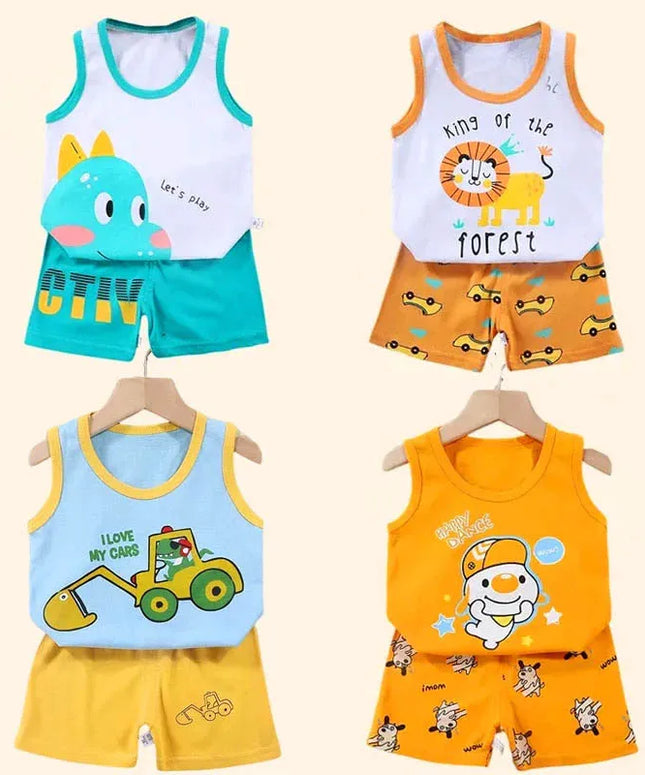 Boys Vest Set Summer Cotton New Clothes Children's Sleeveless Cartoon Wool Comfort Set Class A Thin Two-piece Set for 6-9months